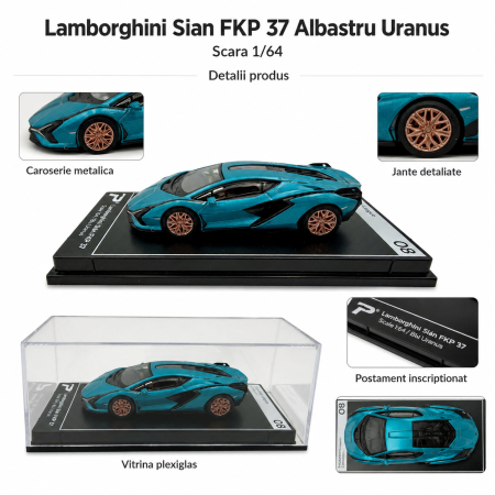 Macheta Lamborghini Sian FKP 37 Albastru Uranus, scara 1:64, Kinsmart, Hypercar League Collection [4]