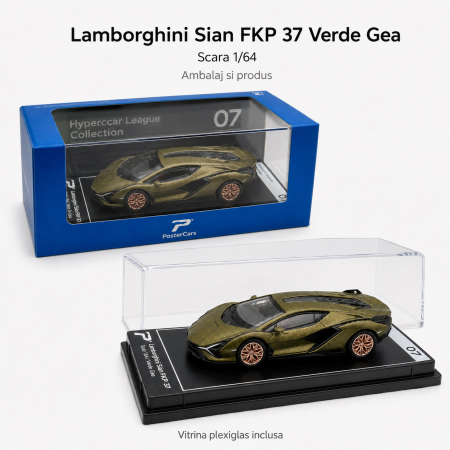 Macheta Lamborghini Sian FKP 37 Verde Gea, scara 1:64, Kinsmart, Hypercar League Collection [1]