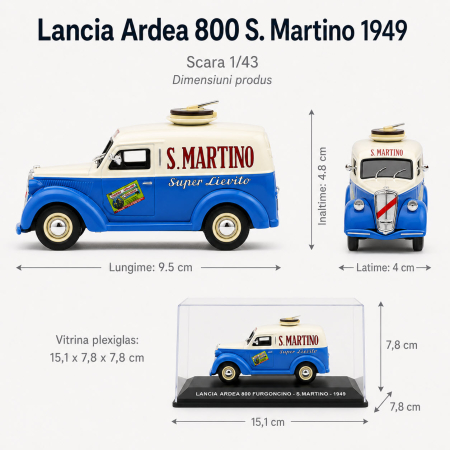 Macheta Lancia Ardea 800 Furgoncino S. Martino 1949, albastru cu crem, cu vitrina plexiglas, scara 1:43 [2]