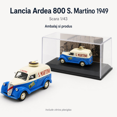 MACHETE CAMIOANE / CAP TRACTOR - Macheta Lancia Ardea 800 Furgoncino S. Martino 1949, albastru cu crem, cu vitrina plexiglas, scara 1:43
