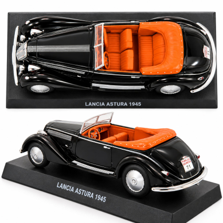 Macheta Lancia Astura Cabriolet 1945 neagra cu interior portocaliu, scara 1:43, DeAgostini [5]