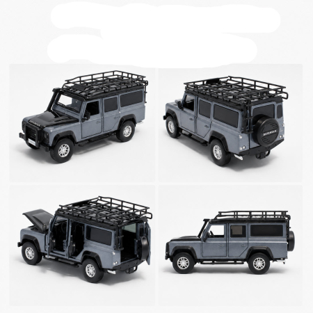 Machete Auto Scara 1:32 – 1:36 – Miniaturi Detaliate pentru Colectie - Macheta Land Rover Defender 110 gri Stornoway, cu lumini, sunet si pullback, scara 1:32, Tayumo