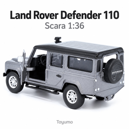 Macheta Land Rover Defender 110 Gri Stornoway, Pull-Back, Scara 1:36, Tayumo [4]