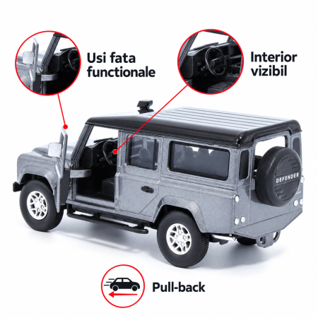 Macheta Land Rover Defender 110 Gri Stornoway, Pull-Back, Scara 1:36, Tayumo [2]