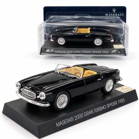 MACHETE AUTO SCARA 1:43 - Macheta Maserati 2000 Gran Turismo Spyder 1955 Neagra, Scara 1:43, DeAgostini
