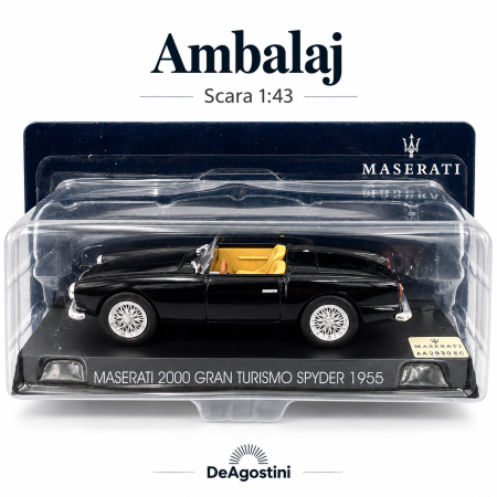 Macheta Maserati 2000 Gran Turismo Spyder 1955 Neagra, Scara 1:43, DeAgostini [6]