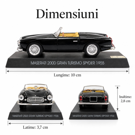 Macheta Maserati 2000 Gran Turismo Spyder 1955 Neagra, Scara 1:43, DeAgostini [1]