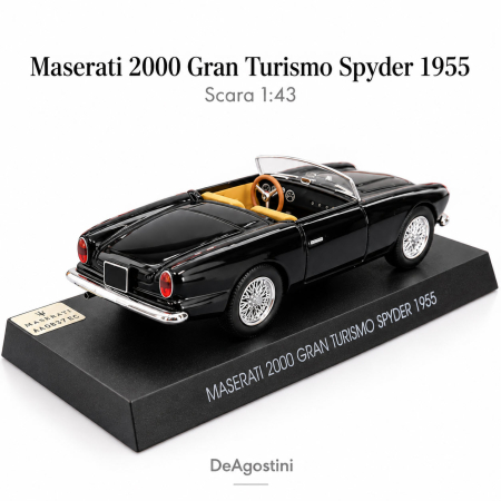 Macheta Maserati 2000 Gran Turismo Spyder 1955 Neagra, Scara 1:43, DeAgostini [5]