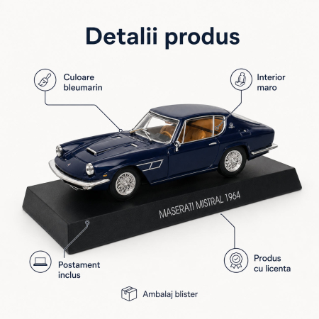 Macheta Maserati Mistral 1964 bleumarin, scara 1:43, Atlas, cu postament [2]