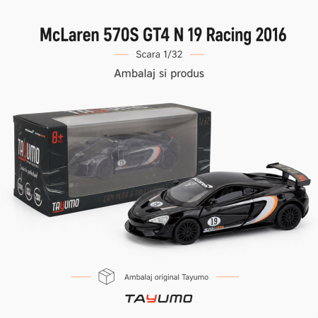 Macheta McLaren 570S GT4 N 19 Racing 2016, negru, cu lumini, sunet si pullback, scara 1:32 [3]