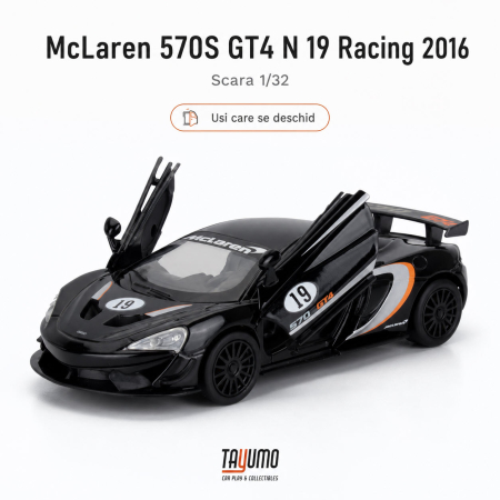 Macheta McLaren 570S GT4 N 19 Racing 2016, negru, cu lumini, sunet si pullback, scara 1:32 [1]