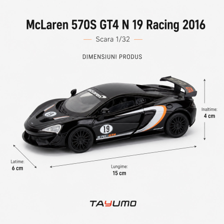 Macheta McLaren 570S GT4 N 19 Racing 2016, negru, cu lumini, sunet si pullback, scara 1:32 [4]