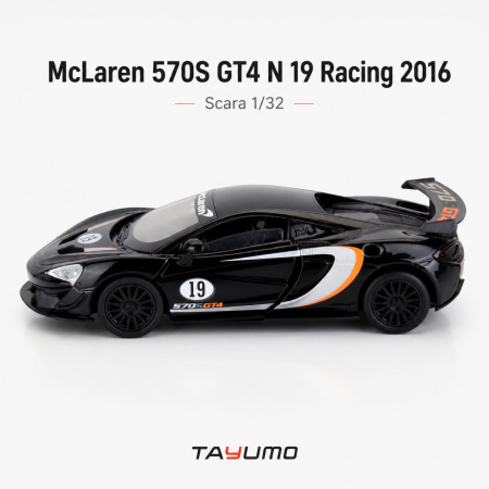 Macheta McLaren 570S GT4 N 19 Racing 2016, negru, cu lumini, sunet si pullback, scara 1:32 [2]