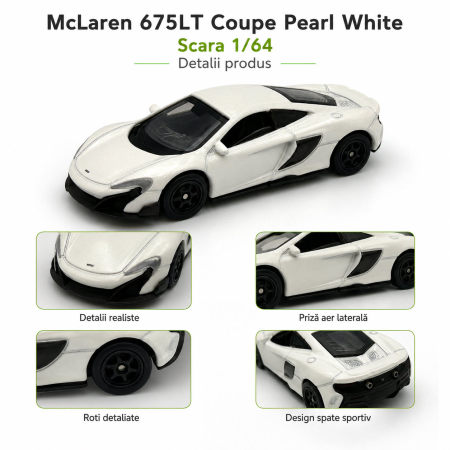 Macheta McLaren 675LT Coupe Pearl White, scara 1:64, Welly [3]