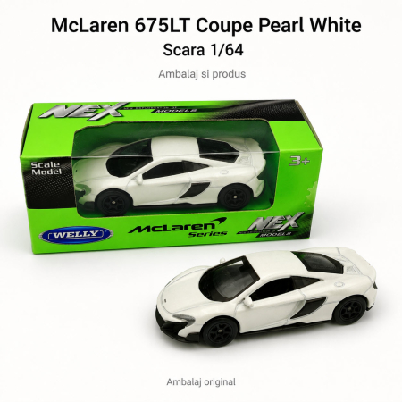 MACHETE AUTO SCARA 1:64 - Macheta McLaren 675LT Coupe Pearl White, scara 1:64, Welly