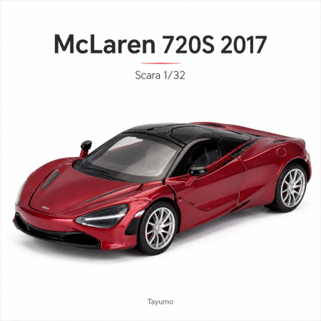 Machete Auto Scara 1:32 – 1:36 – Miniaturi Detaliate pentru Colectie - Macheta McLaren 720S 2017 visiniu, cu lumini, sunet si pullback, scara 1:32