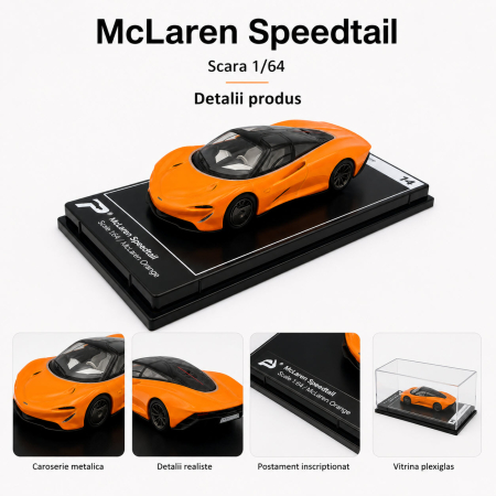 Macheta McLaren Speedtail portocaliu, scara 1:64, Kinsmart, Hypercar League Collection [2]