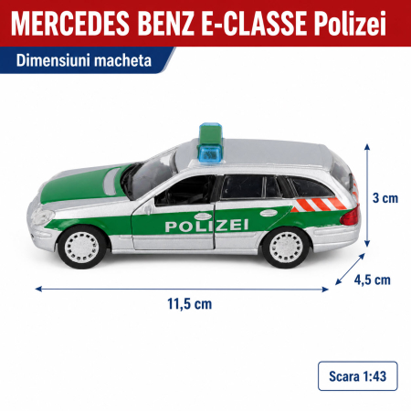 Macheta Mercedes-Benz E-Classe Polizei 1:43 Atlas, gri cu verde, cu usi fata care se deschid [1]