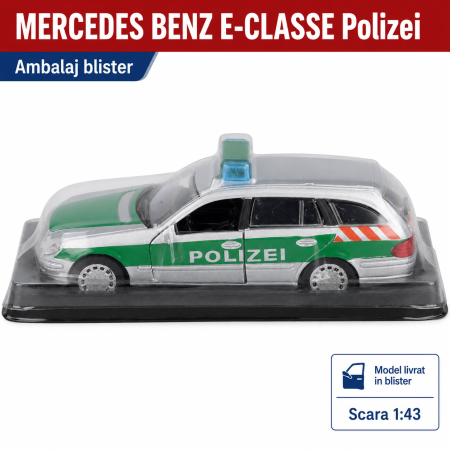 Macheta Mercedes-Benz E-Classe Polizei 1:43 Atlas, gri cu verde, cu usi fata care se deschid [3]