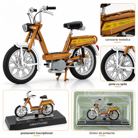 Macheta Moped Vintage Cimatti Chic Maro-Auriu, Scara 1:18, Leo Models [2]