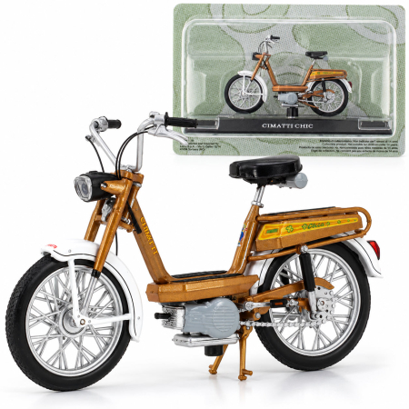 Macheta Moped Vintage Cimatti Chic Maro-Auriu, Scara 1:18, Leo Models
