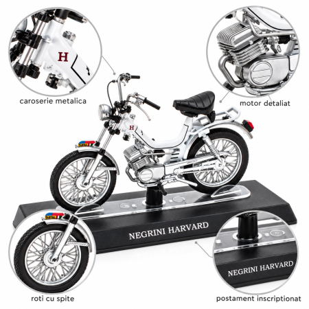 Macheta Moped Vintage Negrini Harvard Alb, scara 1:18, Leo Models, Passione Motorini [3]
