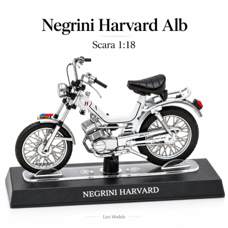 Macheta Moped Vintage Negrini Harvard Alb, scara 1:18, Leo Models, Passione Motorini [1]