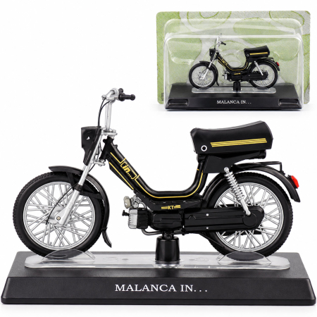 Macheta Moto Malanca In KT Negru cu Accente Galbene, Scara 1:18, Leo Models