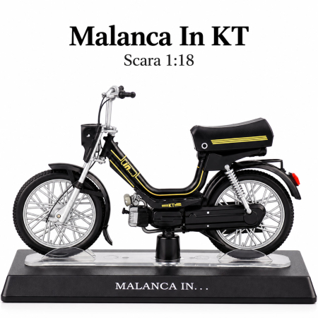 Macheta Moto Malanca In KT Negru cu Accente Galbene, Scara 1:18, Leo Models [1]