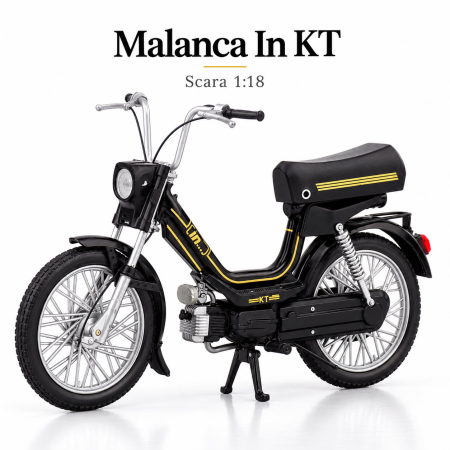 Macheta Moto Malanca In KT Negru cu Accente Galbene, Scara 1:18, Leo Models [4]