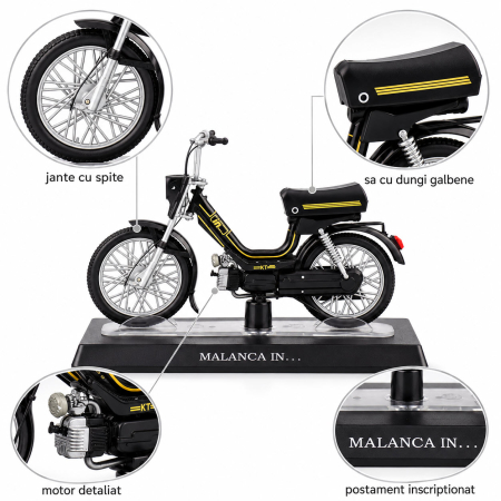 Macheta Moto Malanca In KT Negru cu Accente Galbene, Scara 1:18, Leo Models [3]
