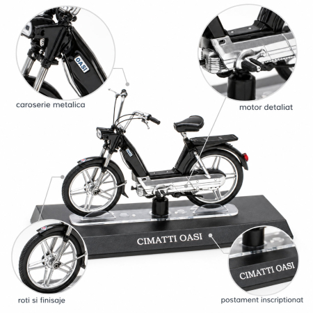 Macheta Moto Retro Cimatti Oasi, negru, scara 1:18, Leo Models, Passione Motorini [2]