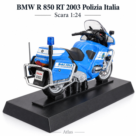 Macheta motocicleta BMW R 850 RT 2003 Polizia Italia, albastra, scara 1:24, Atlas [4]