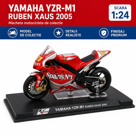 MACHETE - Macheta motocicleta Yamaha YZR-M1 Ruben Xaus Moto GP 2005, scara 1:24, cu vitrina plexiglas