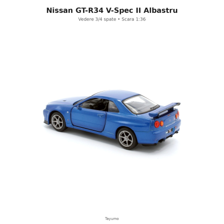 Macheta Nissan GT-R34 V-Spec II albastru, scara 1:36, Tayumo [3]