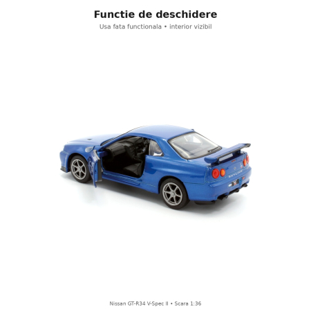 Macheta Nissan GT-R34 V-Spec II albastru, scara 1:36, Tayumo [4]