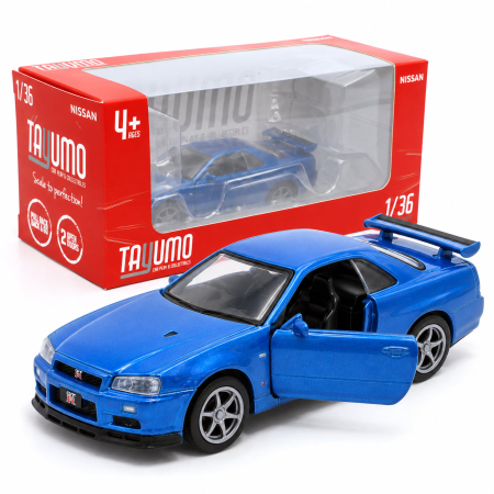 MACHETE - Macheta Nissan GT-R34 V-Spec II albastru, scara 1:36, Tayumo