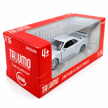 Macheta Nissan GT-R34 V-Spec II Argintiu, scara 1:36, Tayumo [5]