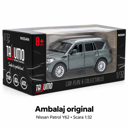 Macheta Nissan Patrol Y62 Gri, Lumini, Sunet si Pull-Back, Scara 1:32, Tayumo [5]