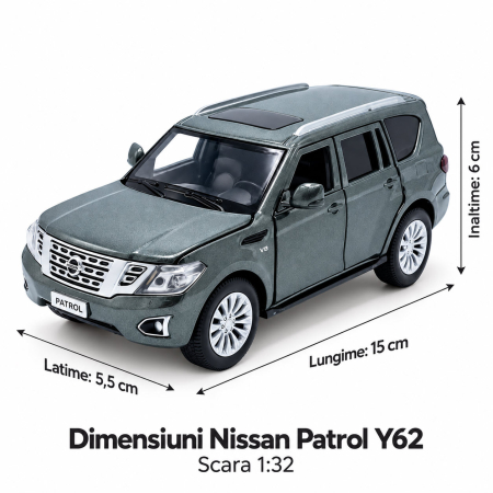 Macheta Nissan Patrol Y62 Gri, Lumini, Sunet si Pull-Back, Scara 1:32, Tayumo [1]