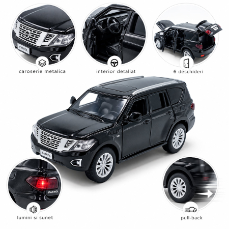 Macheta Nissan Patrol Y62 negru, lumini, sunet si pull-back, scara 1:32, Tayumo [3]