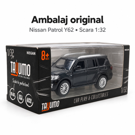 Macheta Nissan Patrol Y62 negru, lumini, sunet si pull-back, scara 1:32, Tayumo [5]