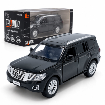 MACHETE - Macheta Nissan Patrol Y62 negru, lumini, sunet si pull-back, scara 1:32, Tayumo