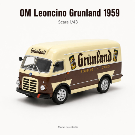 Macheta OM Leoncino Furgone Grunland 1959, maro cu crem, cu vitrina plexiglas, scara 1:43 [1]