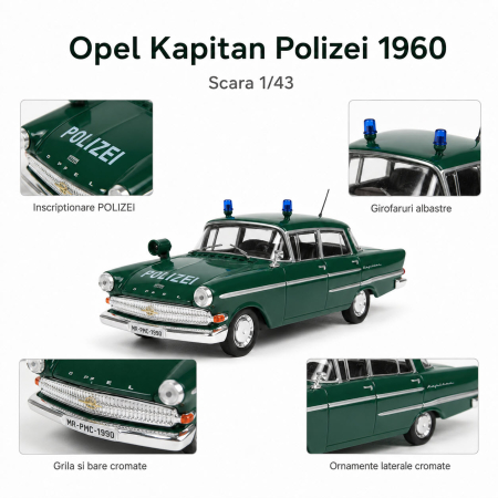 Macheta Opel Kapitan Polizei 1960 verde, scara 1:43, DeAgostini, blister [2]