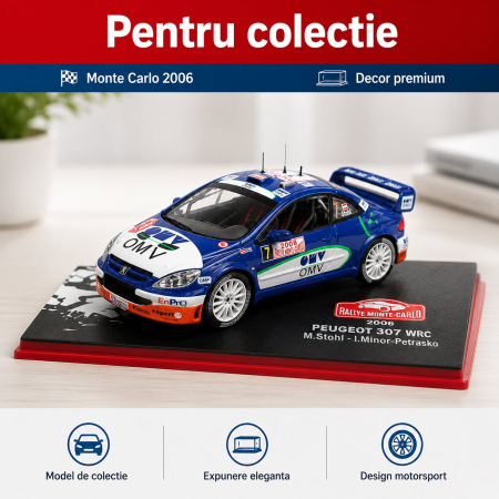 MACHETE RALIU – Miniaturi Masini de Raliu la Diverse Scari - Macheta Peugeot 307 WRC OMV Raliu Monte Carlo 2006 M. Stohl, scara 1:43, Atlas