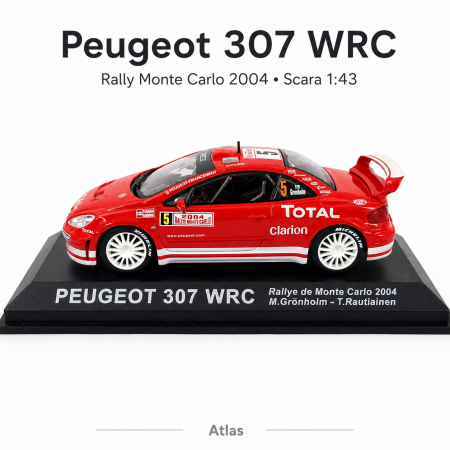 MACHETE RALIU – Miniaturi Masini de Raliu la Diverse Scari - Macheta Peugeot 307 WRC Rally Monte Carlo 2004 Nr. 5, 1:43, Atlas, Rosu