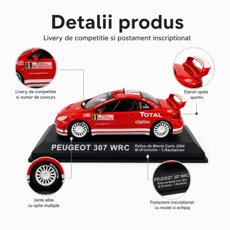 Macheta Peugeot 307 WRC Rally Monte Carlo 2004 Nr. 5, 1:43, Atlas, Rosu [3]