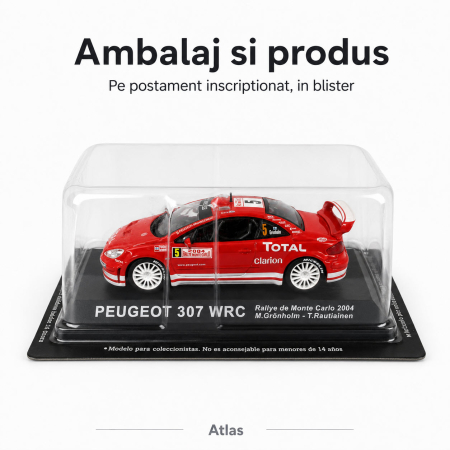 Macheta Peugeot 307 WRC Rally Monte Carlo 2004 Nr. 5, 1:43, Atlas, Rosu [4]