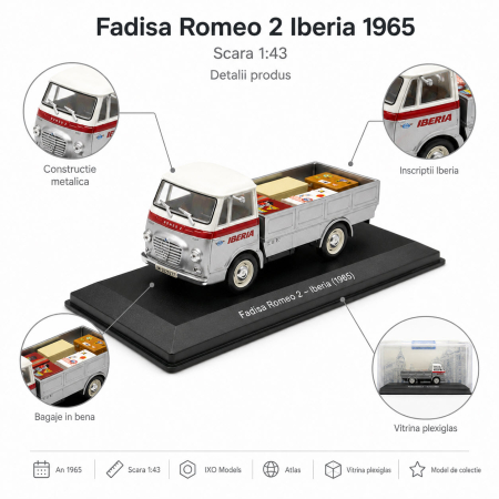 Macheta pick-up Fadisa Romeo 2 Iberia 1965, gri cu rosu, cu vitrina plexiglas, scara 1:43, Atlas [5]